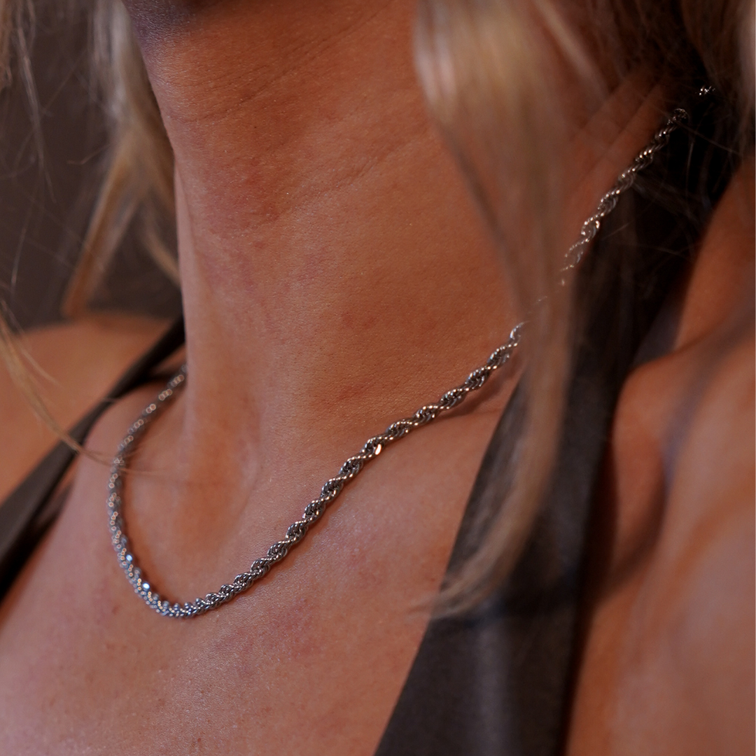 Twisted Rope Necklace - Thin - Silver