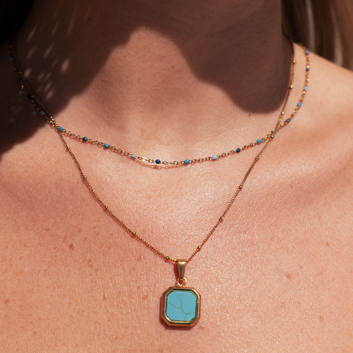 Blue Tide Beaded Chain Necklace