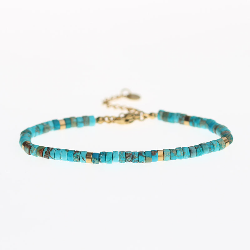 Turquoise Imperial Jasper Beaded Natural Stone Bracelet waterproof jewellery.