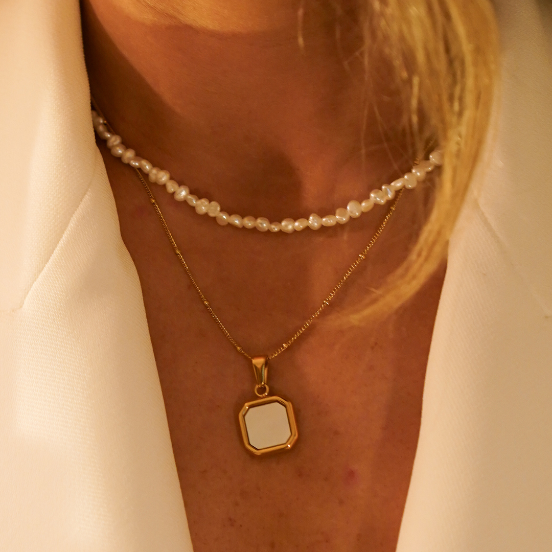 Pearl Square Pendant Charm waterproof jewellery.
