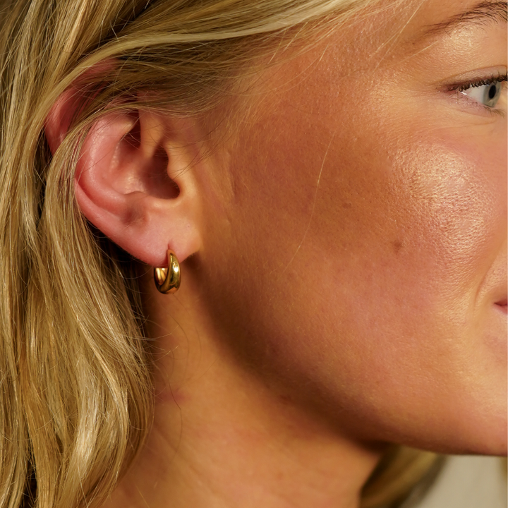 Luna Huggie Hoop Earrings 14mm - Gold waterproof jewellery.