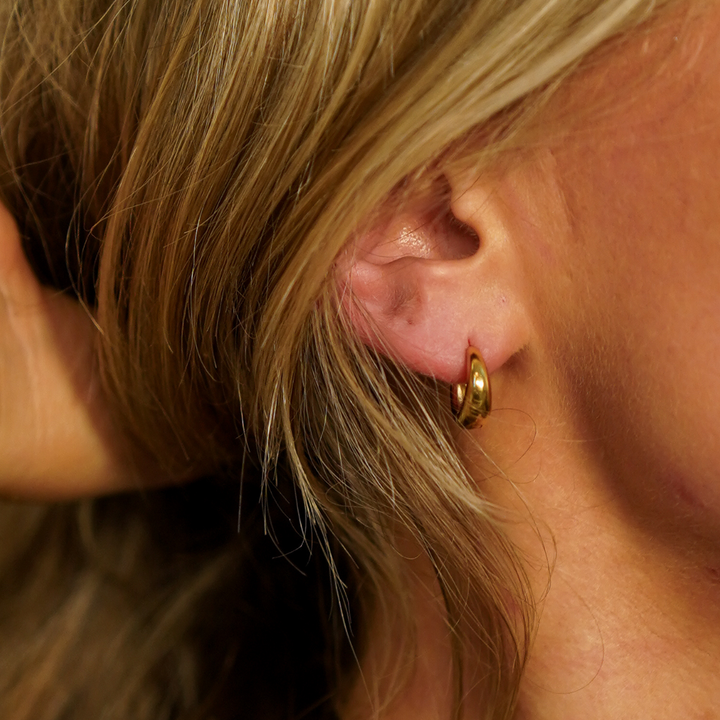 Luna Huggie Hoop Earrings 14mm - Gold waterproof jewellery.