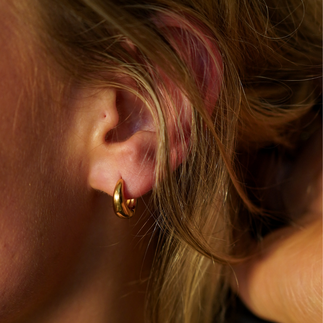 Luna Huggie Hoop Earrings 14mm - Gold waterproof jewellery.