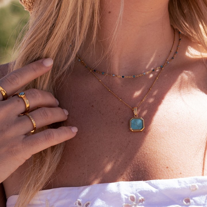 Turquoise Square Pendant Charm Necklace