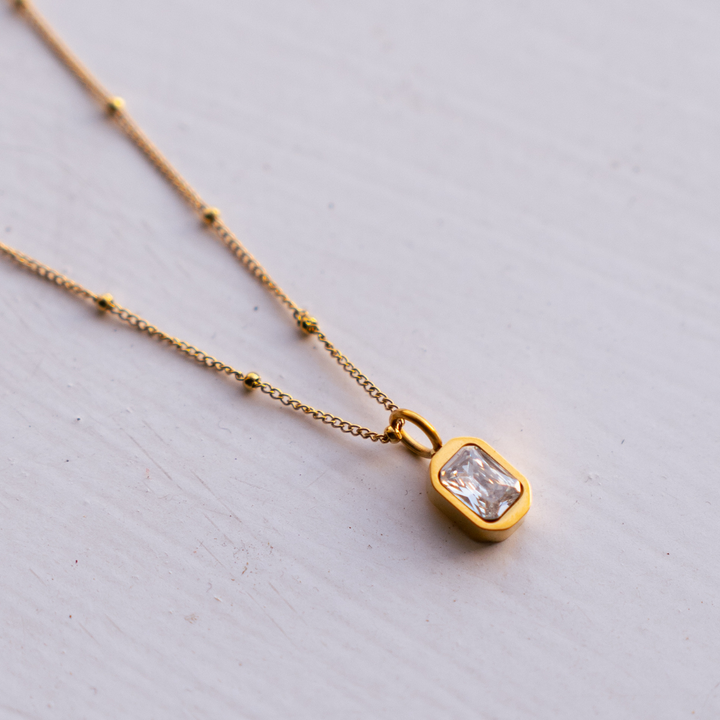 April Birthstone Necklace - White Topaz CZ