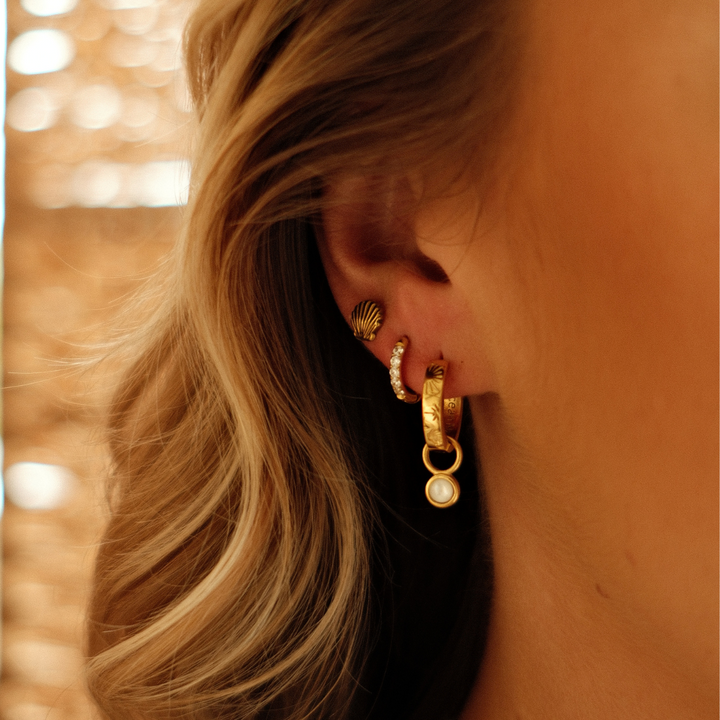 The Ocean Muse Hoop Earrings - Pearl Stone