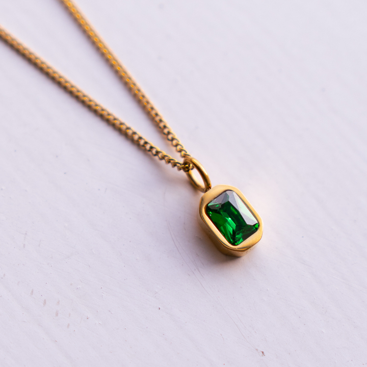 May Birthstone Necklace - Green Onyx CZ