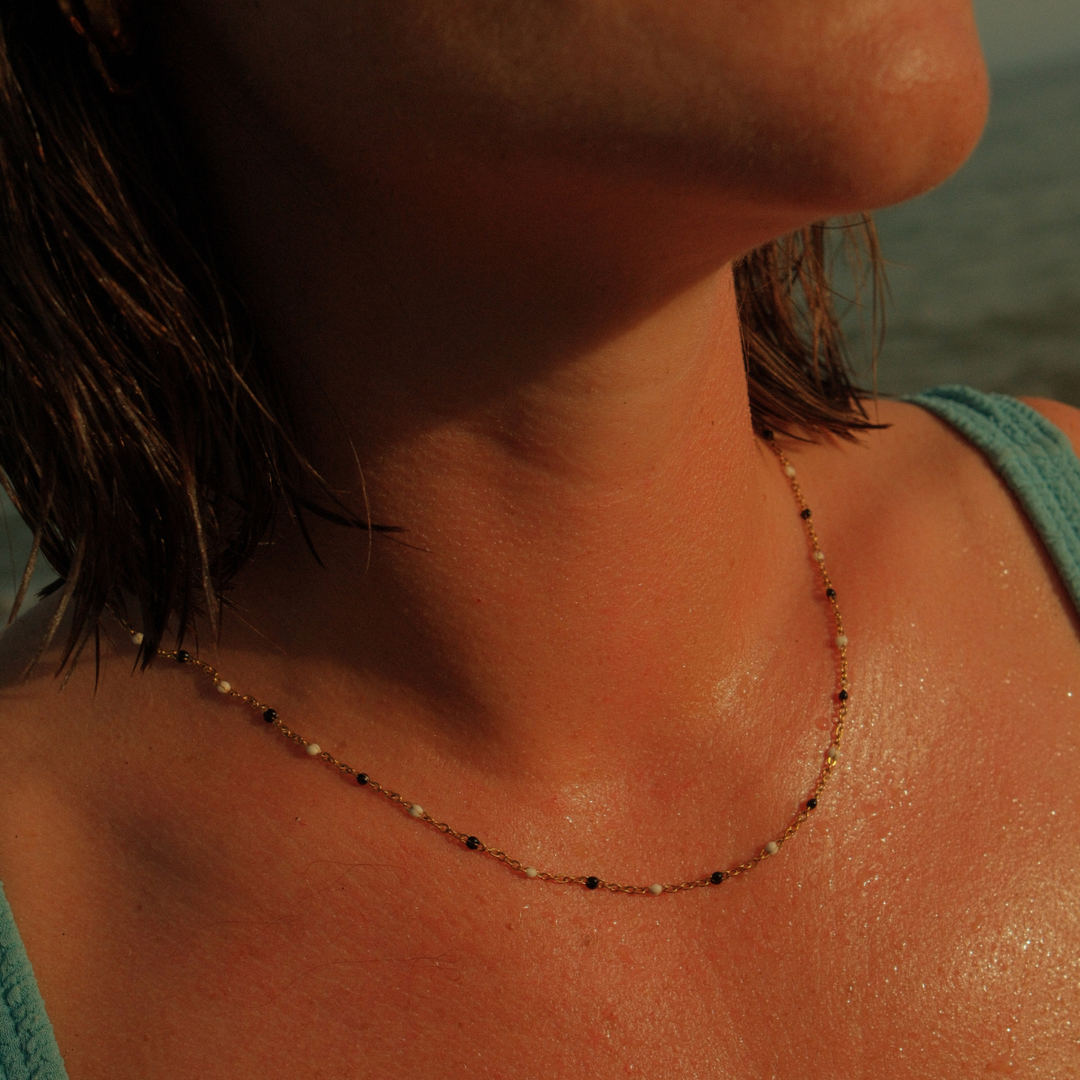 Dainty Black and White Beaded Choker Necklace