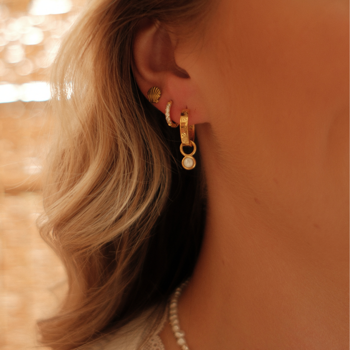 The Ocean Muse Hoop Earrings - Pearl Stone