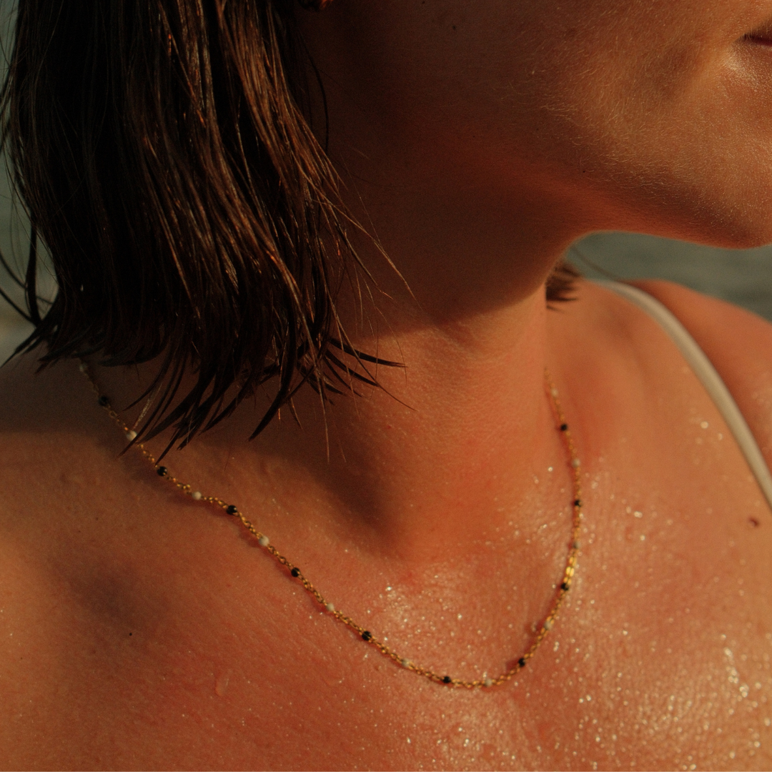 Dainty Black and White Beaded Choker Necklace