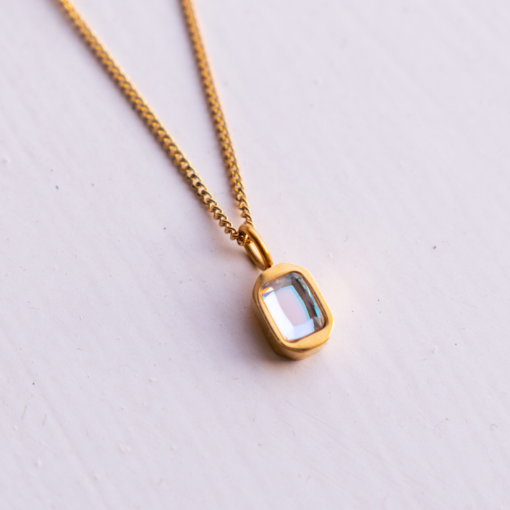 October Birthstone Necklace - White Opal