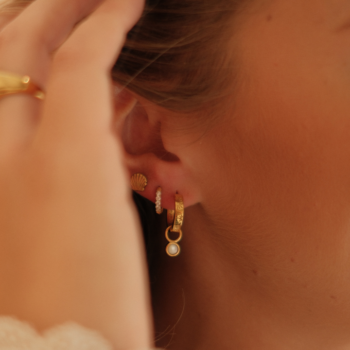 The Ocean Muse Hoop Earrings - Pearl Stone