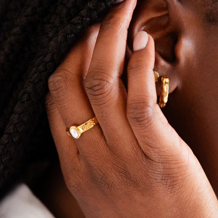 The Ocean Muse Ring - Pearl Stone - Gold &amp; Silver