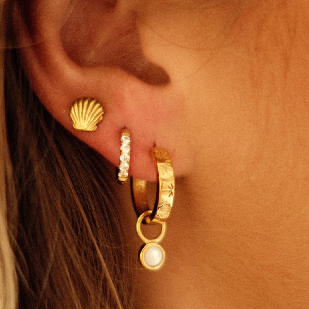 The Ocean Muse Hoop Earrings - Pearl Stone