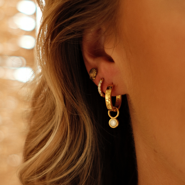 The Ocean Muse Hoop Earrings - Pearl Stone