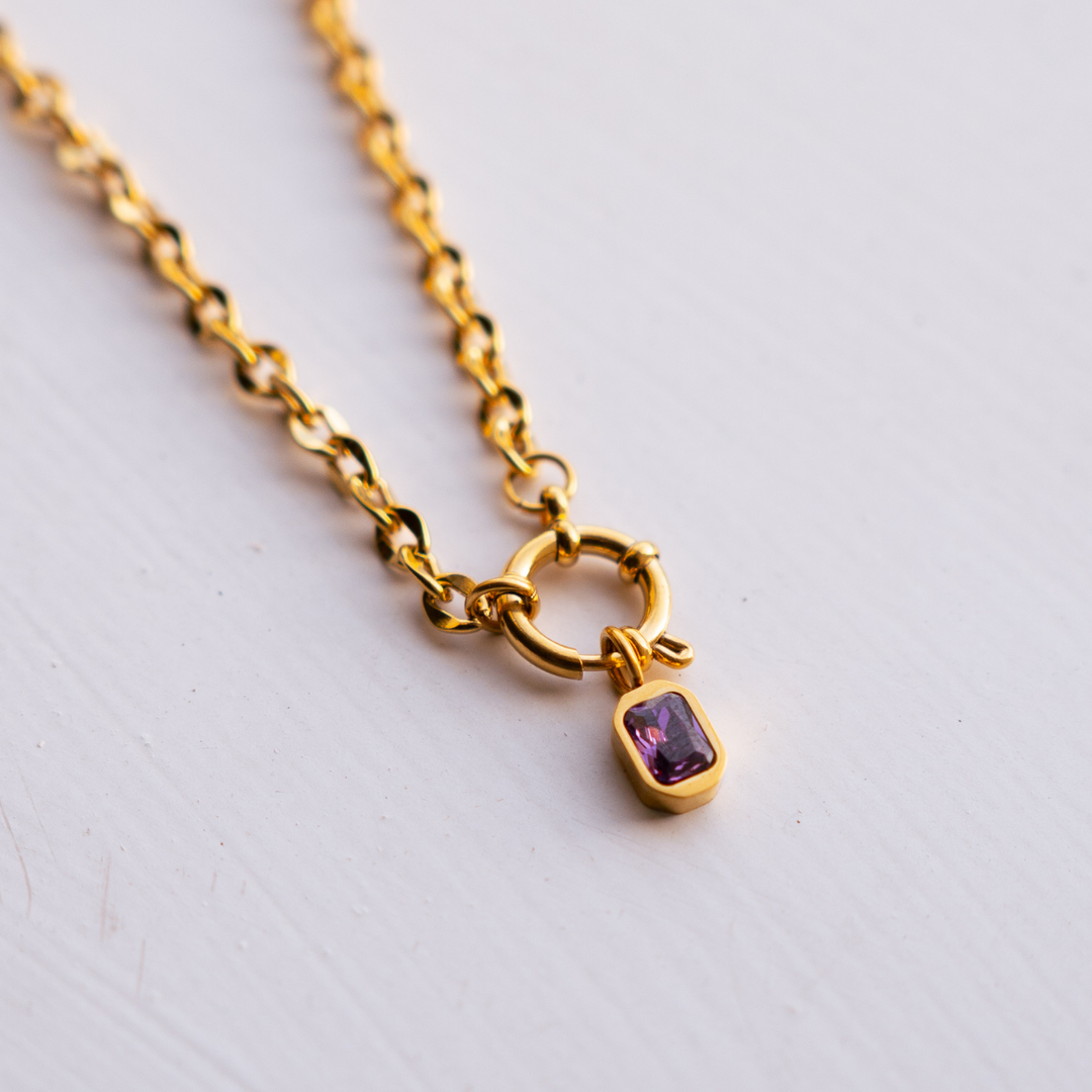 February Birthstone Necklace - Amethyst CZ