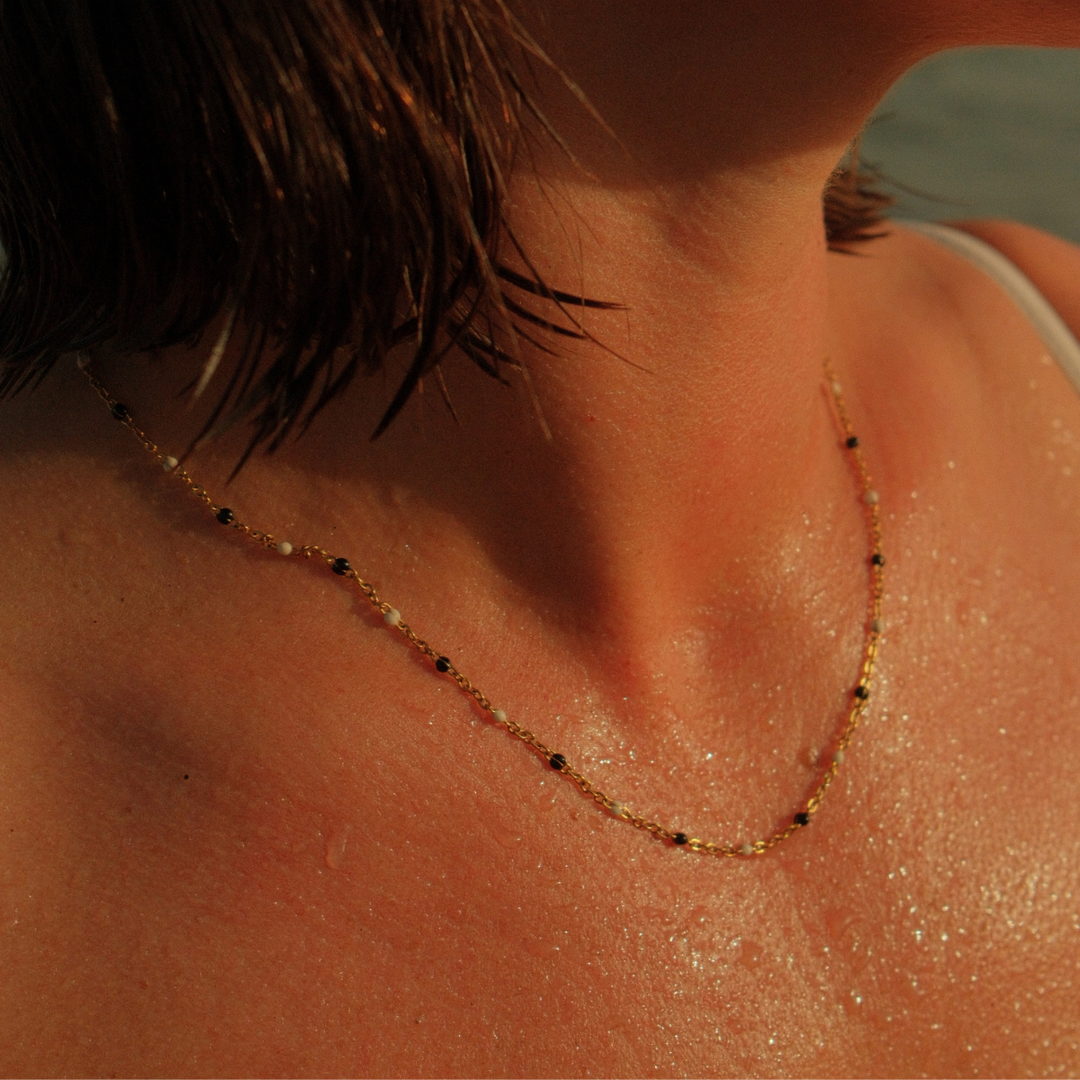 Dainty Black and White Beaded Choker Necklace