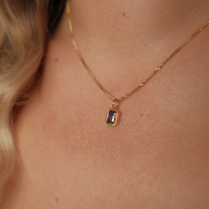 February Birthstone Necklace - Amethyst CZ