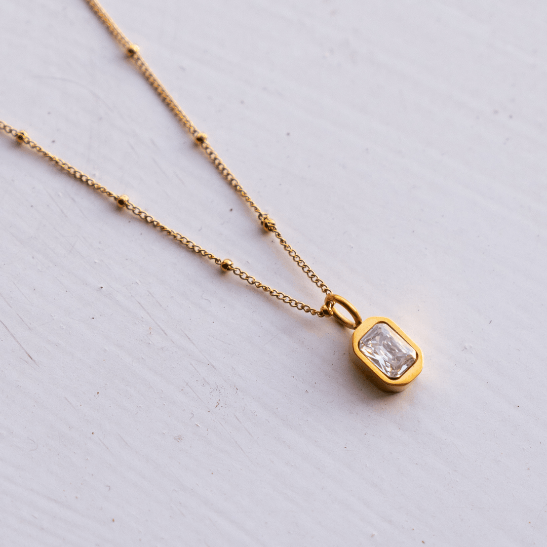 April Birthstone Necklace - White Topaz CZ - Ocean Native