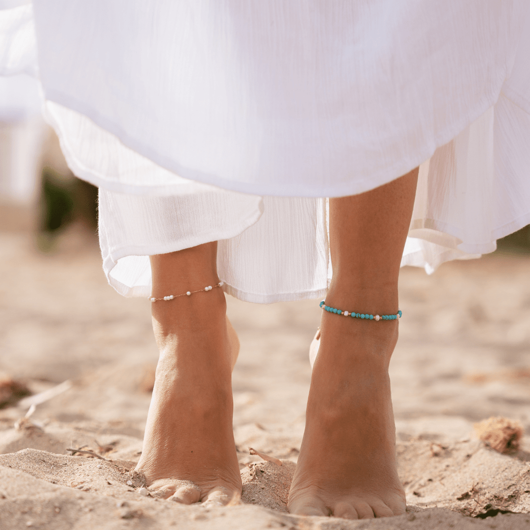 Azura Anklet - Turquoise &amp; Freshwater Pearl - Ocean Native