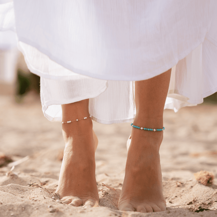 Azura Anklet - Turquoise &amp; Freshwater Pearl - Ocean Native