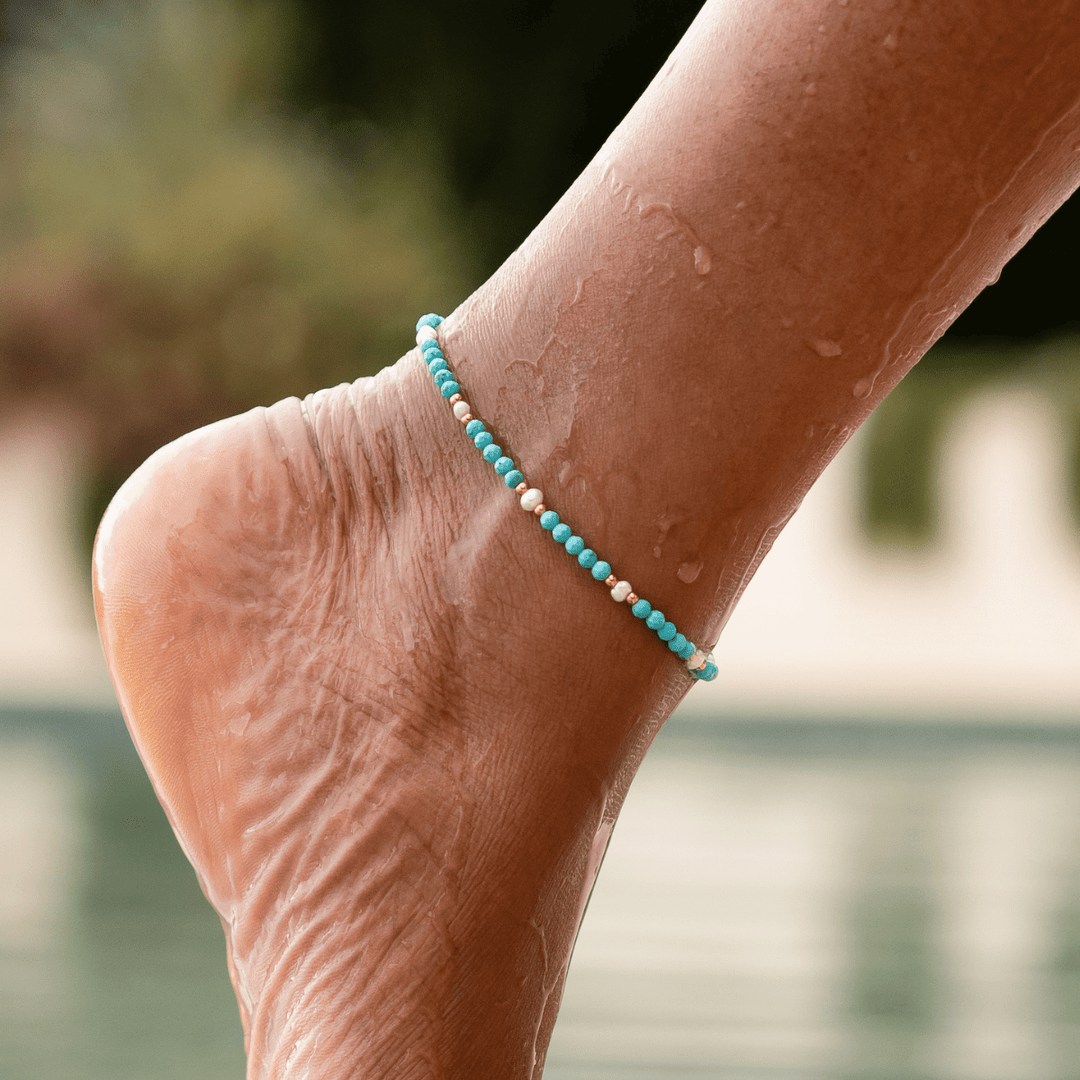 Azura Anklet - Turquoise & Freshwater Pearl - Ocean Native