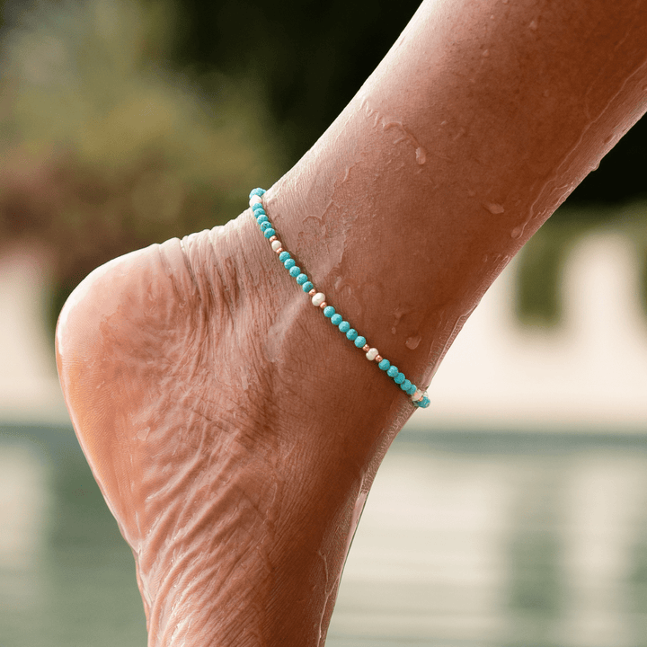 Azura Anklet - Turquoise &amp; Freshwater Pearl - Ocean Native