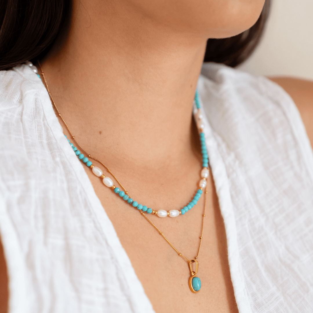 Azura Necklace - Turquoise &amp; Freshwater Pearl - Ocean Native