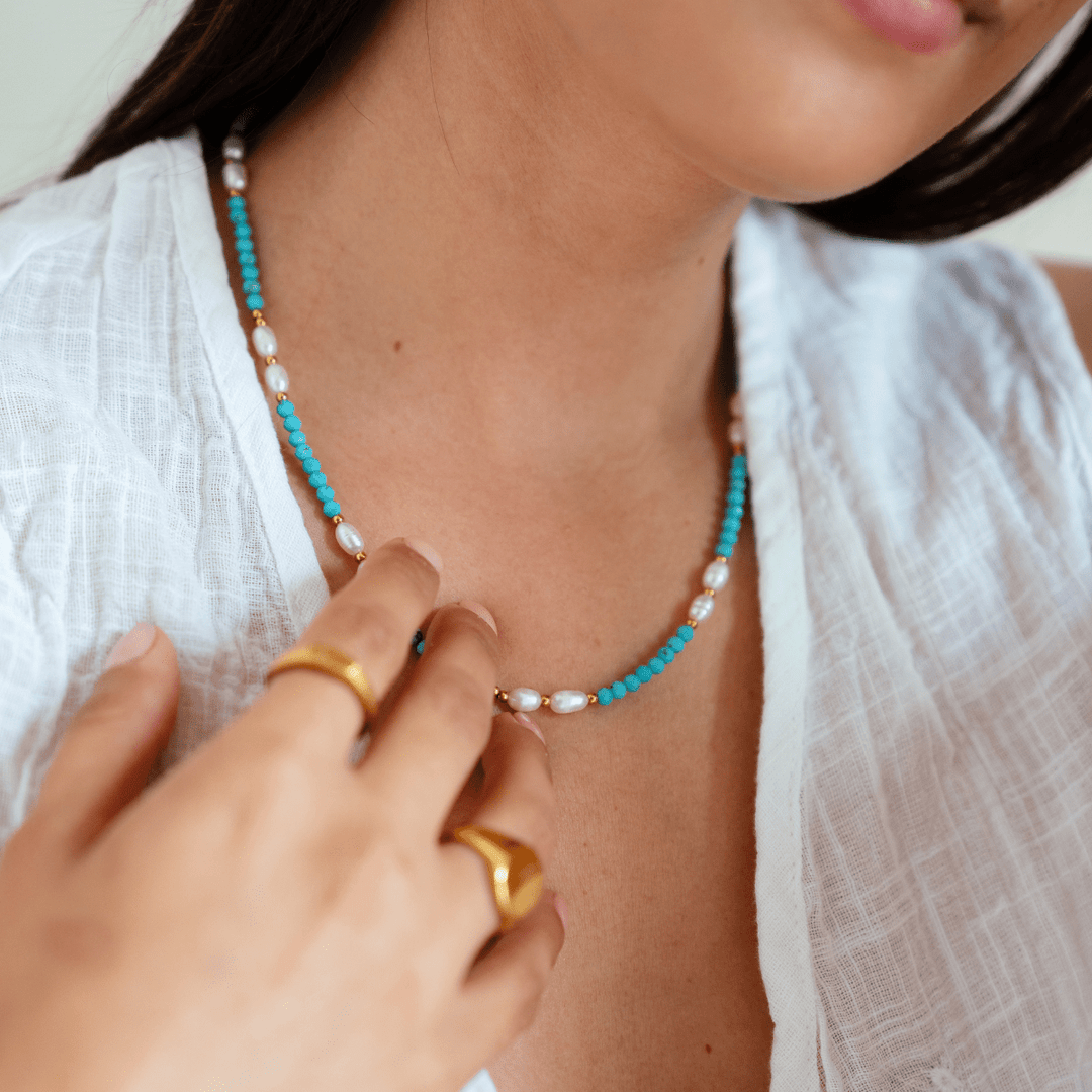 Azura Necklace - Turquoise &amp; Freshwater Pearl - Ocean Native