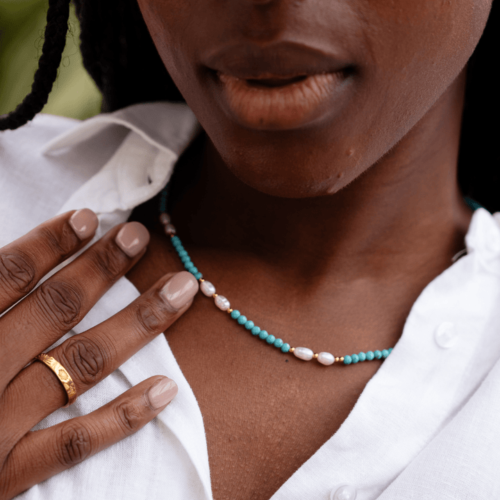 Azura Necklace - Turquoise &amp; Freshwater Pearl - Ocean Native