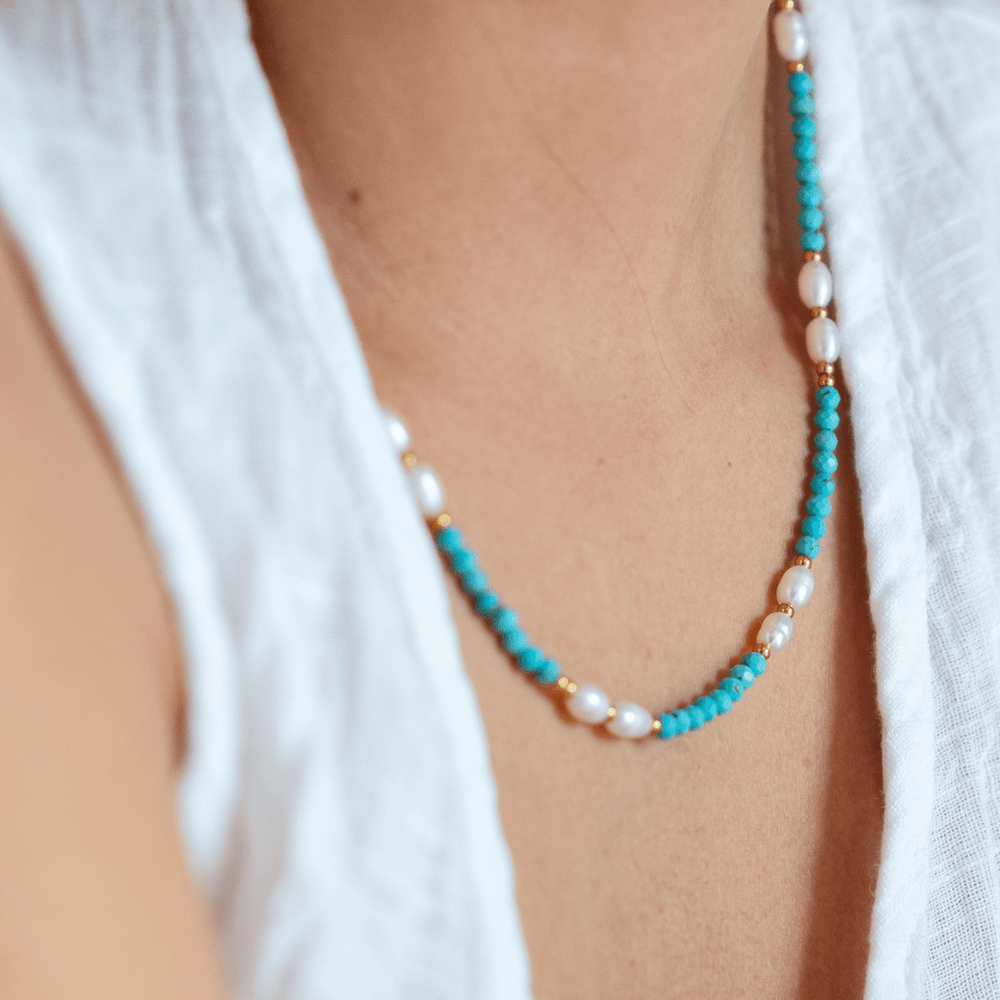 Azura Necklace - Turquoise & Freshwater Pearl - Ocean Native