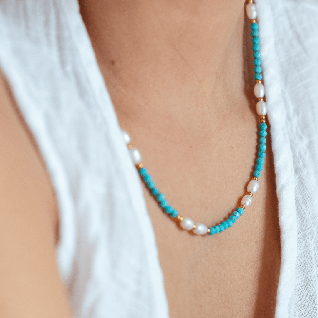 Azura Necklace - Turquoise &amp; Freshwater Pearl - Ocean Native
