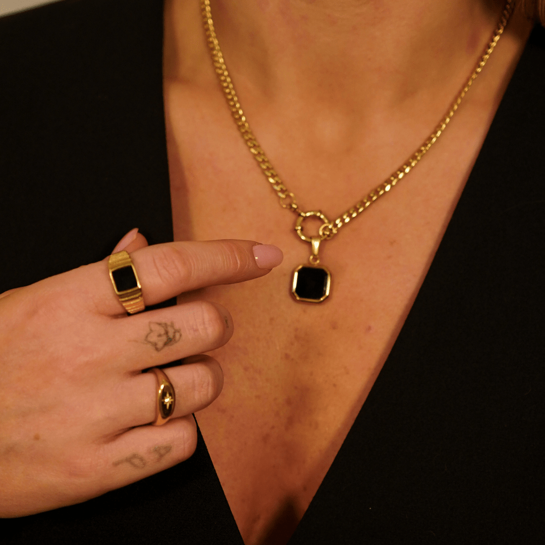 Black Square Pendant Charm Necklace - Ocean Native