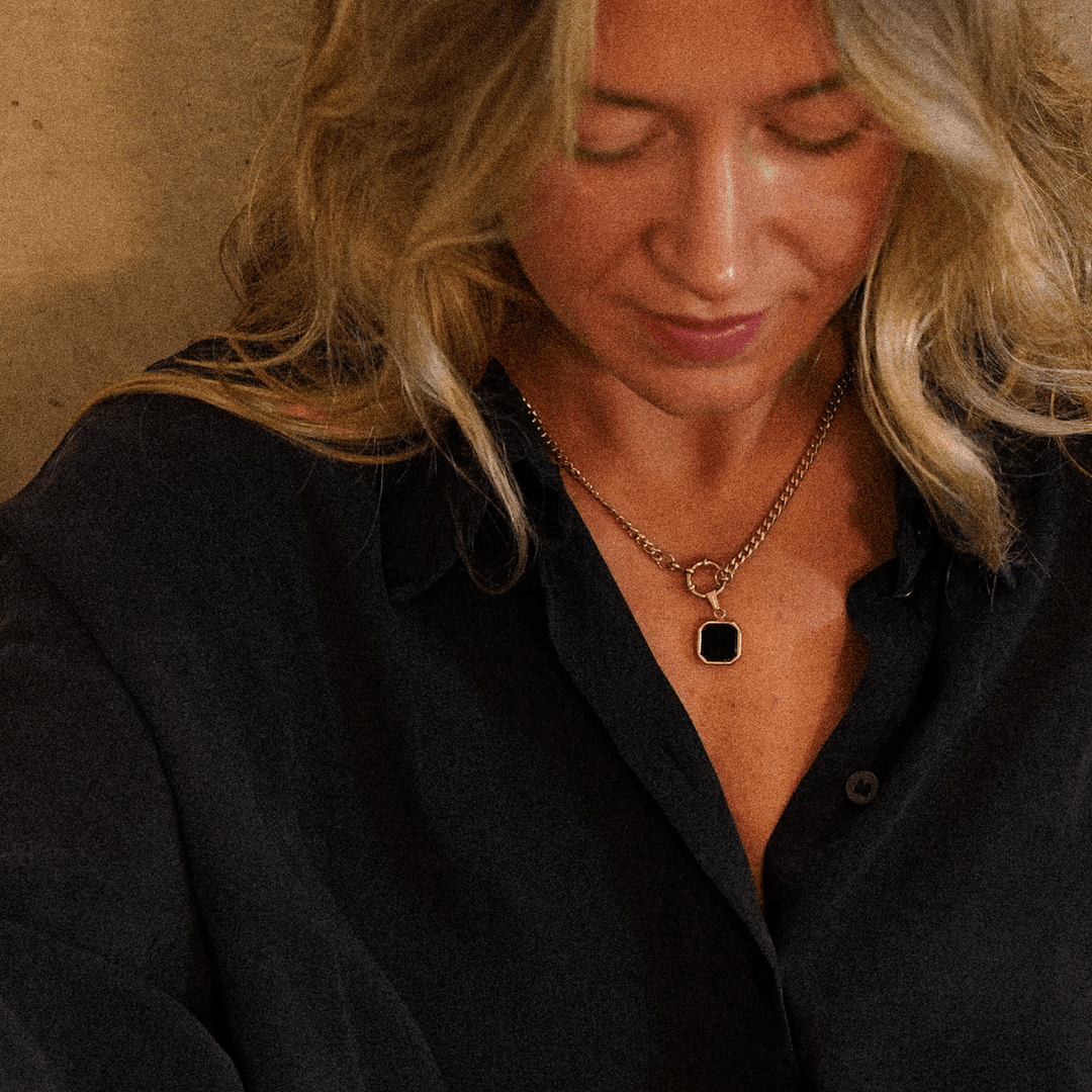 Black Square Pendant Charm Necklace - Ocean Native