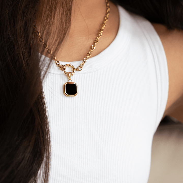 Black Square Pendant Charm Necklace - Ocean Native