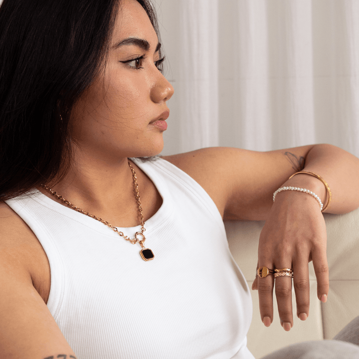 Black Square Pendant Charm Necklace - Ocean Native