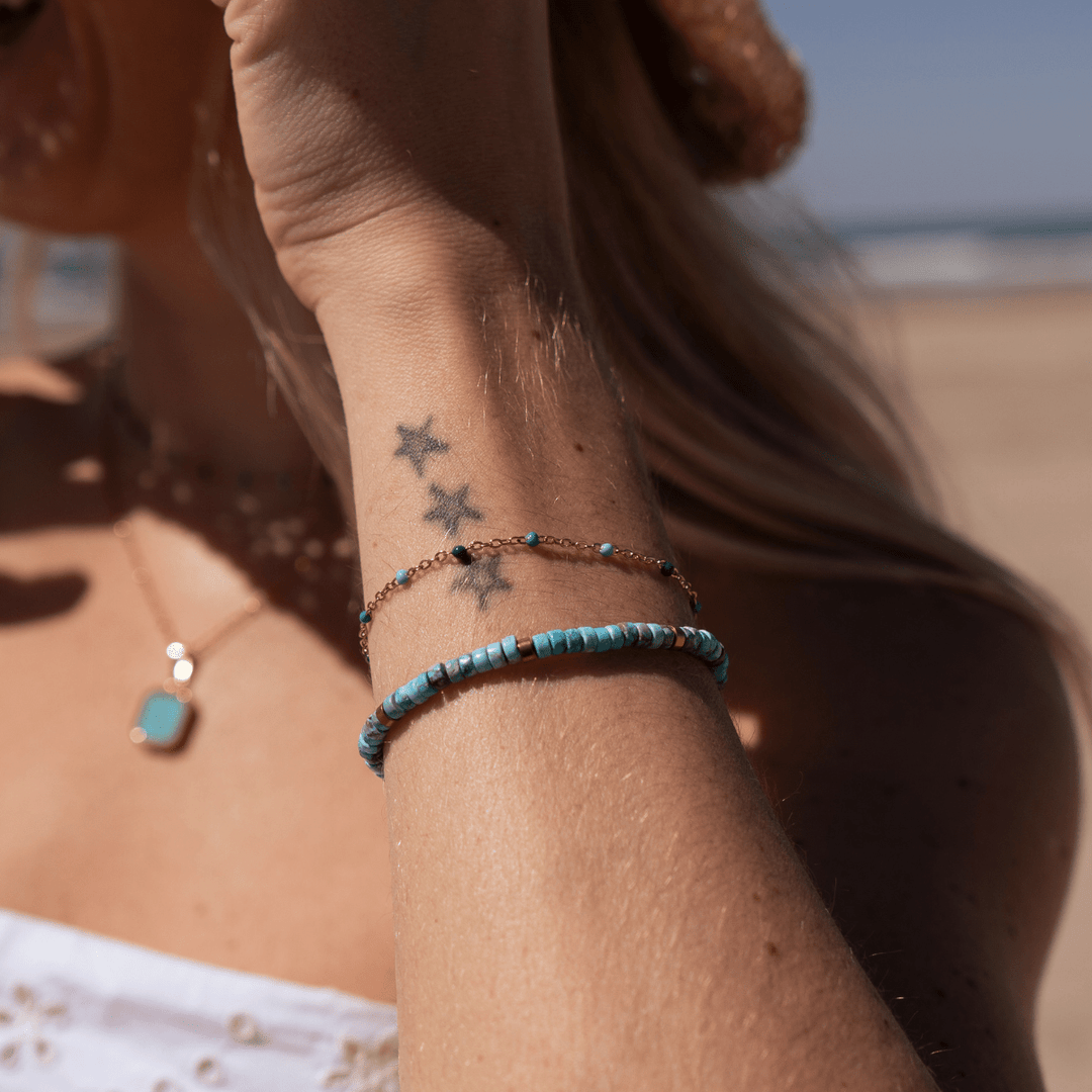 Blue Tide Beaded Chain Bracelet - Ocean Native