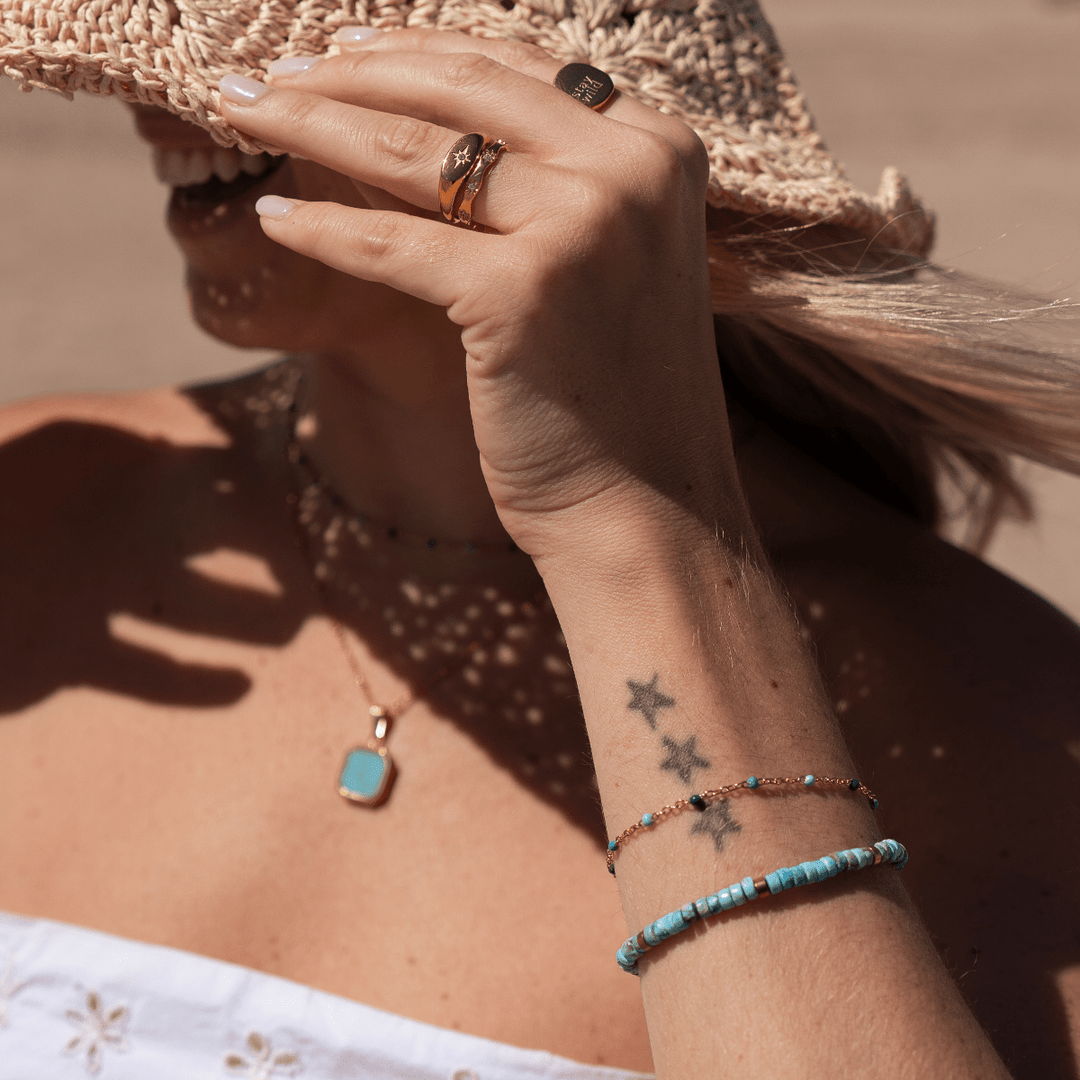 Blue Tide Beaded Chain Bracelet - Ocean Native