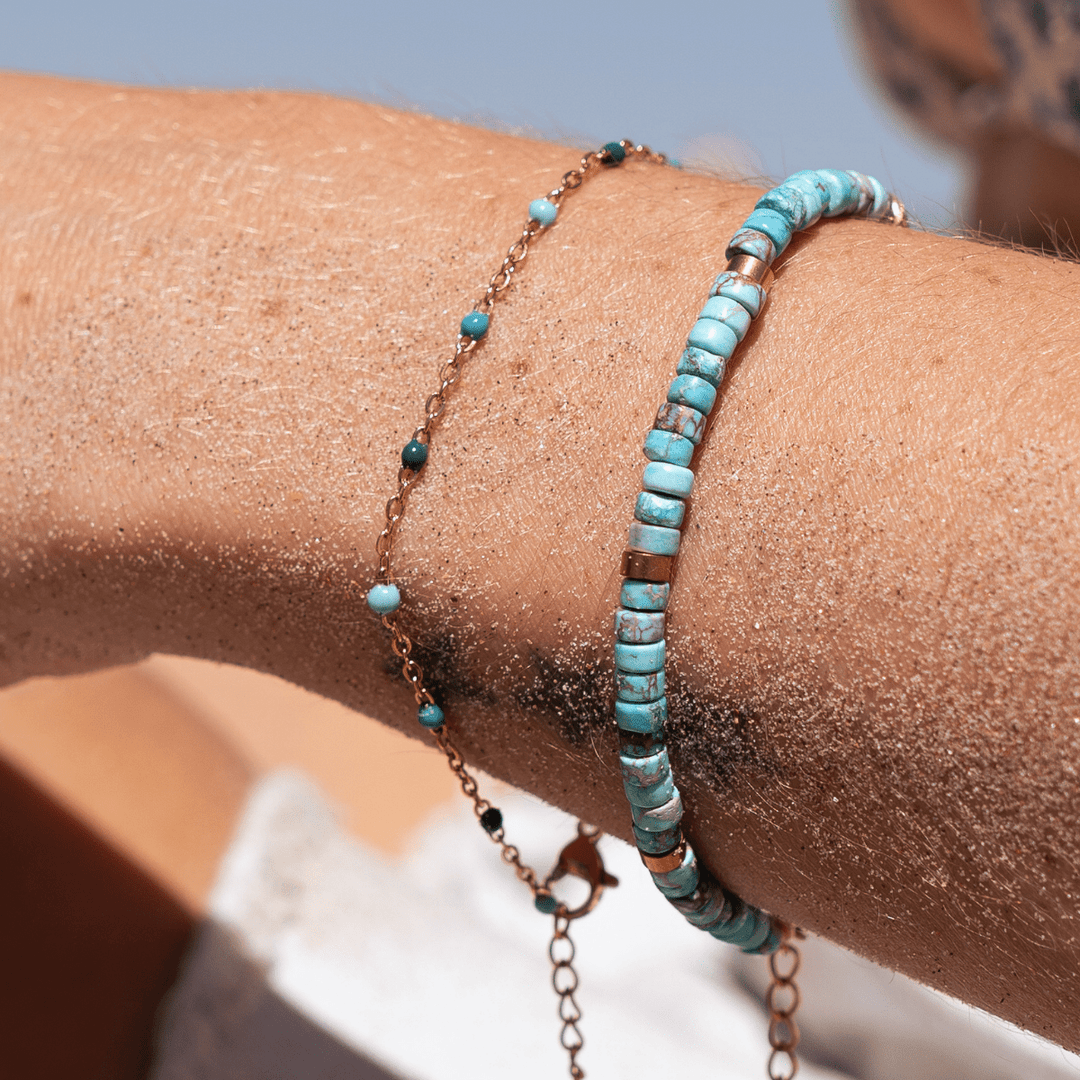 Blue Tide Beaded Chain Bracelet - Ocean Native