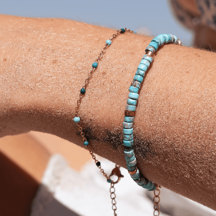 Blue Tide Beaded Chain Bracelet - Ocean Native