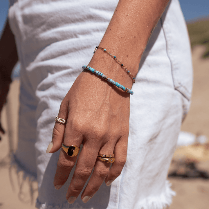 Blue Tide Beaded Chain Bracelet - Ocean Native