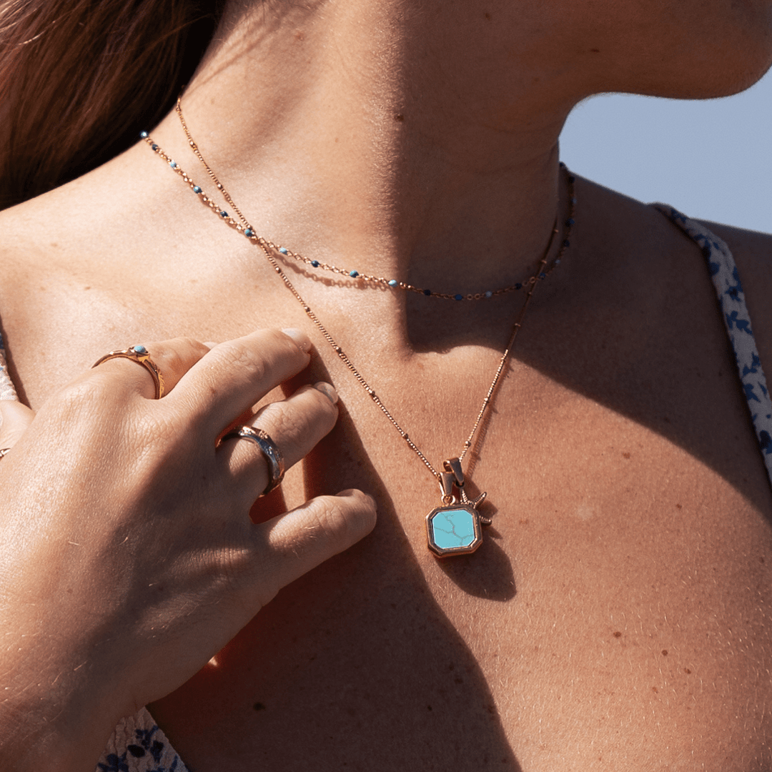 Blue Tide Beaded Chain Necklace - Ocean Native