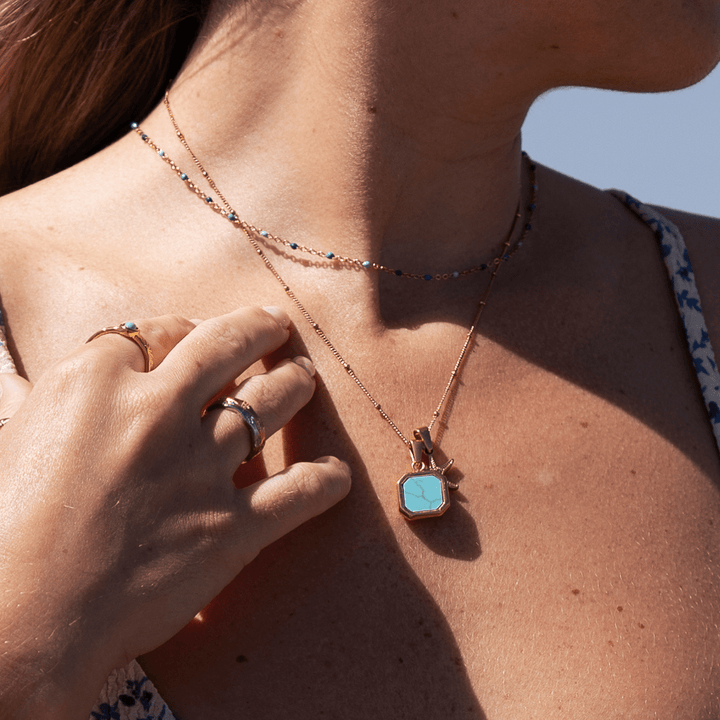 Blue Tide Beaded Chain Necklace - Ocean Native