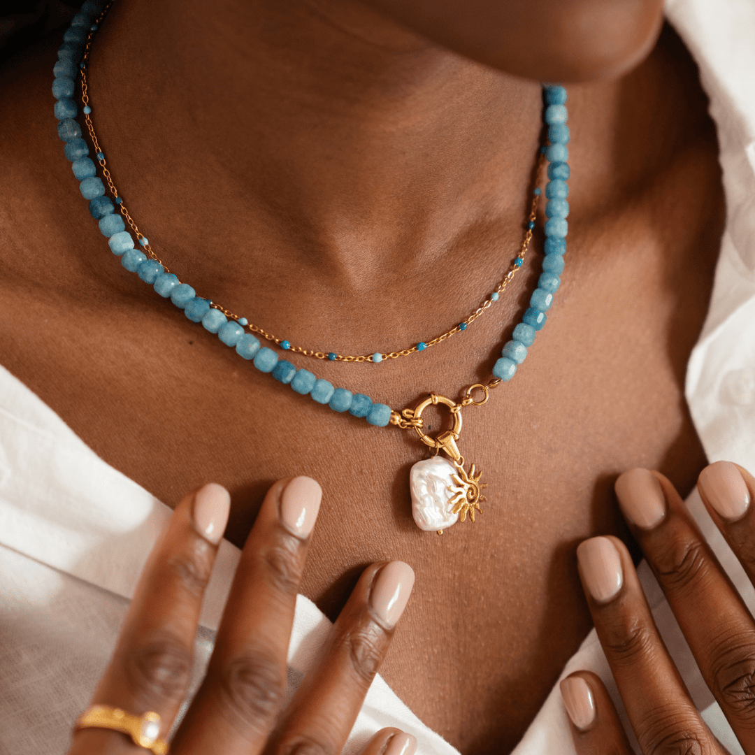Blue Tide Beaded Chain Necklace - Ocean Native