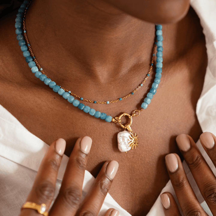 Blue Tide Beaded Chain Necklace - Ocean Native