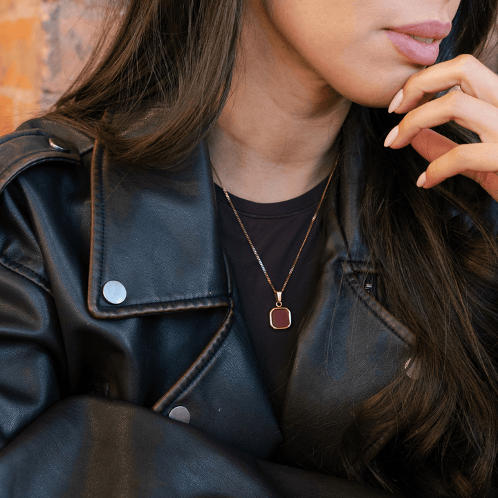 Burgundy Square Pendant Charm Necklace - Ocean Native