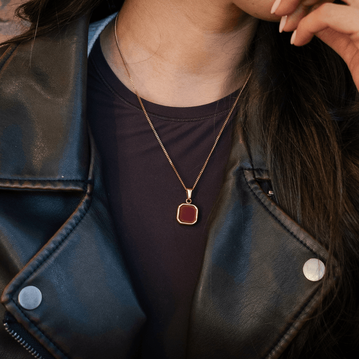 Burgundy Square Pendant Charm Necklace - Ocean Native