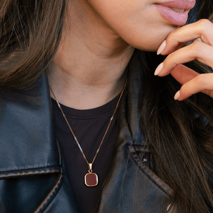 Burgundy Square Pendant Charm Necklace - Ocean Native