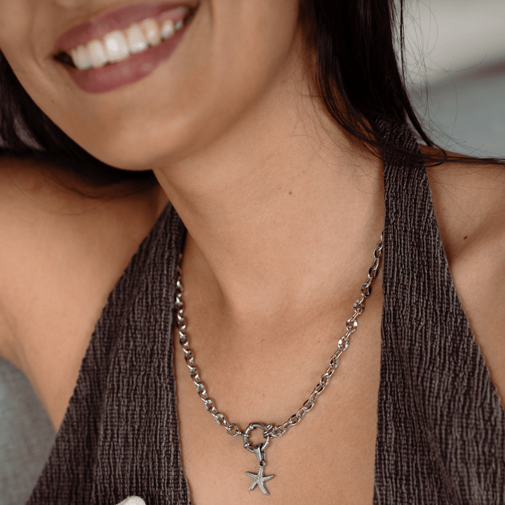 Chunky Clasp Chain Necklace - Silver - Ocean Native
