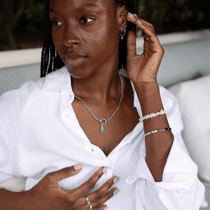 Cuban Clasp Chain Necklace - Silver - Ocean Native